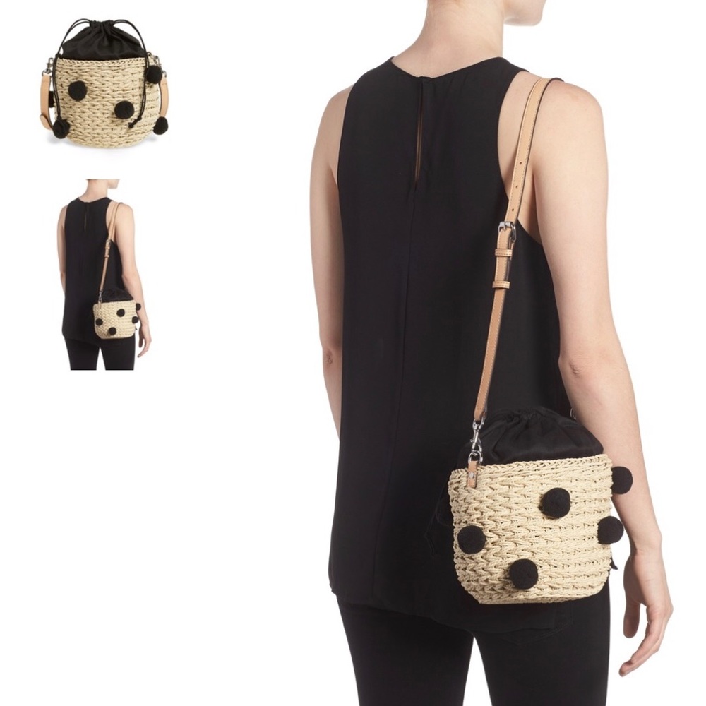 NEW Rebecca Minkoff Straw Pom Pom bucket bag